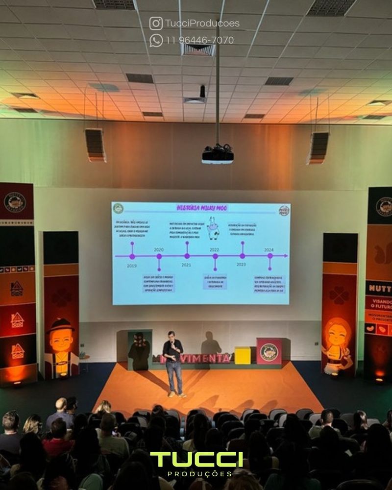 Audiovisual para palestras em São Paulo: palestra em auditório com projeção, iluminação e plateia